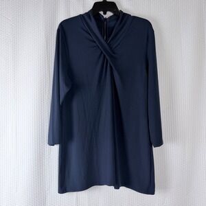 Alfani Womens Navy Blue‎ Twist Neck Zipper Blouse Top Plus Size XL Dress Office